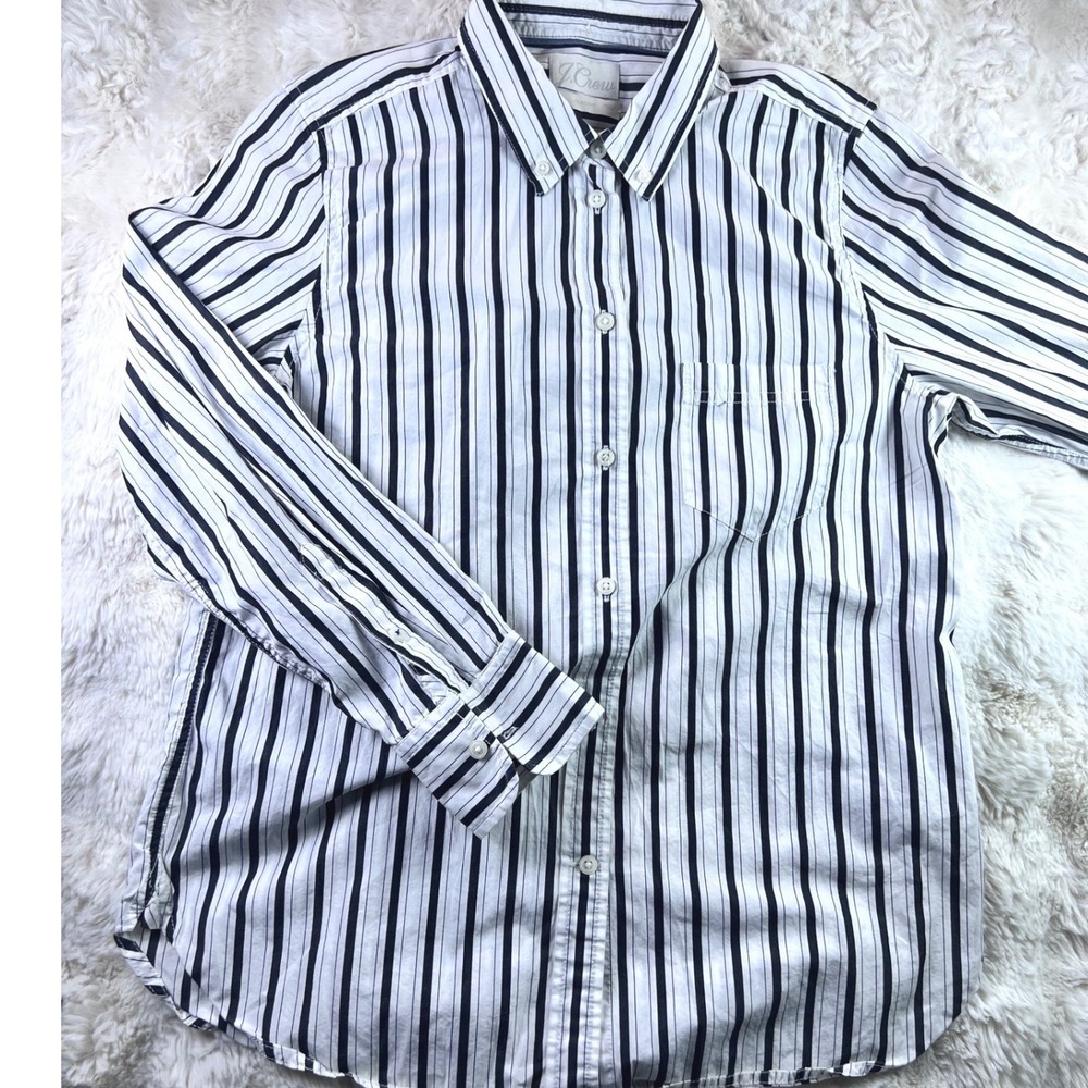 J.Crew Classic Fit Striped Button Down Shirt Navy White Women Size 10 A24